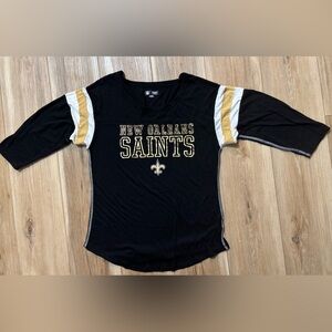 NFL Team Apparel Women's New Orleans Saints Shirt Black Shiny Gold 3/4 Sleeve M